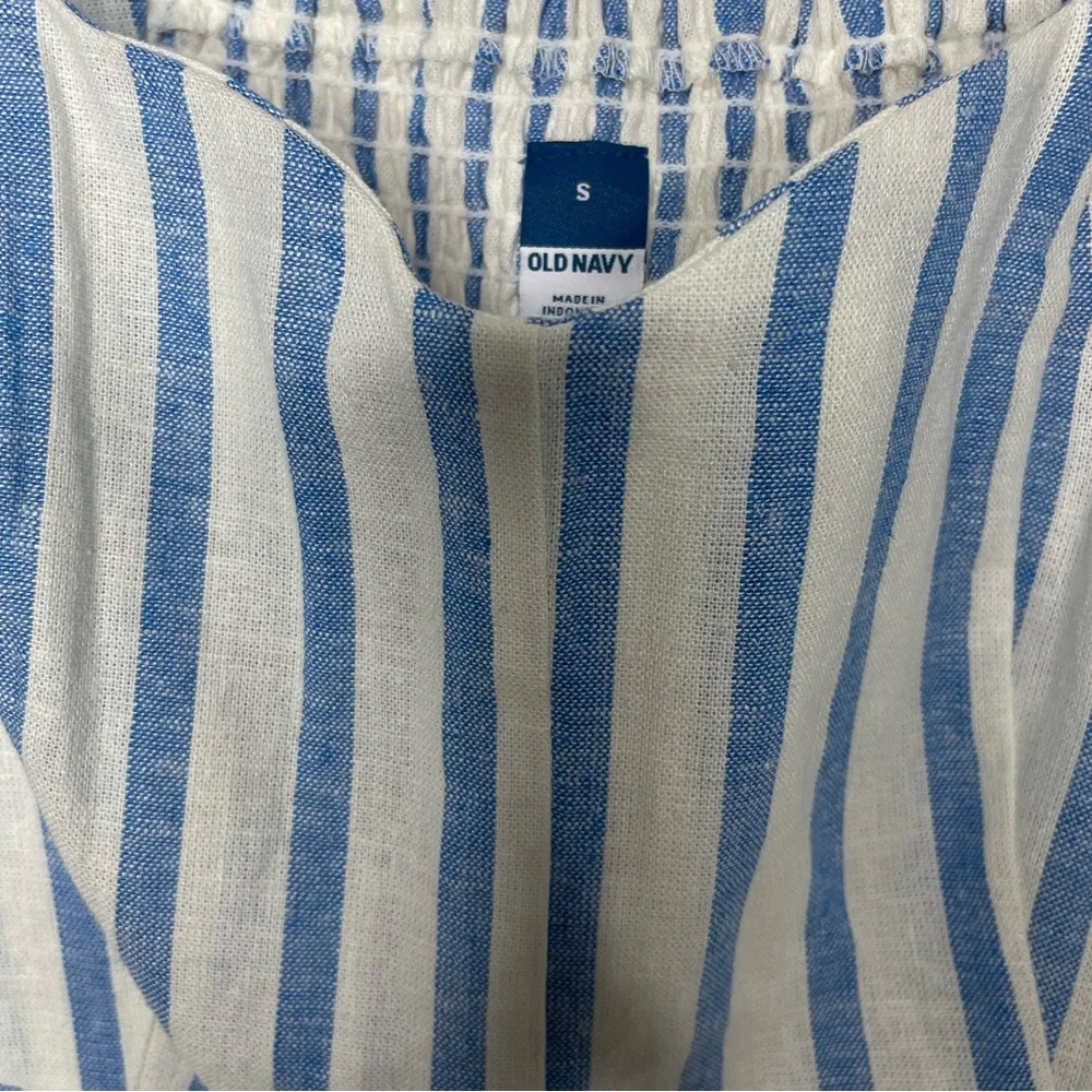 Old Navy Fit & Flare Linen-Blend Blue Stripe Midi Dress size small - Picture 4 of 4